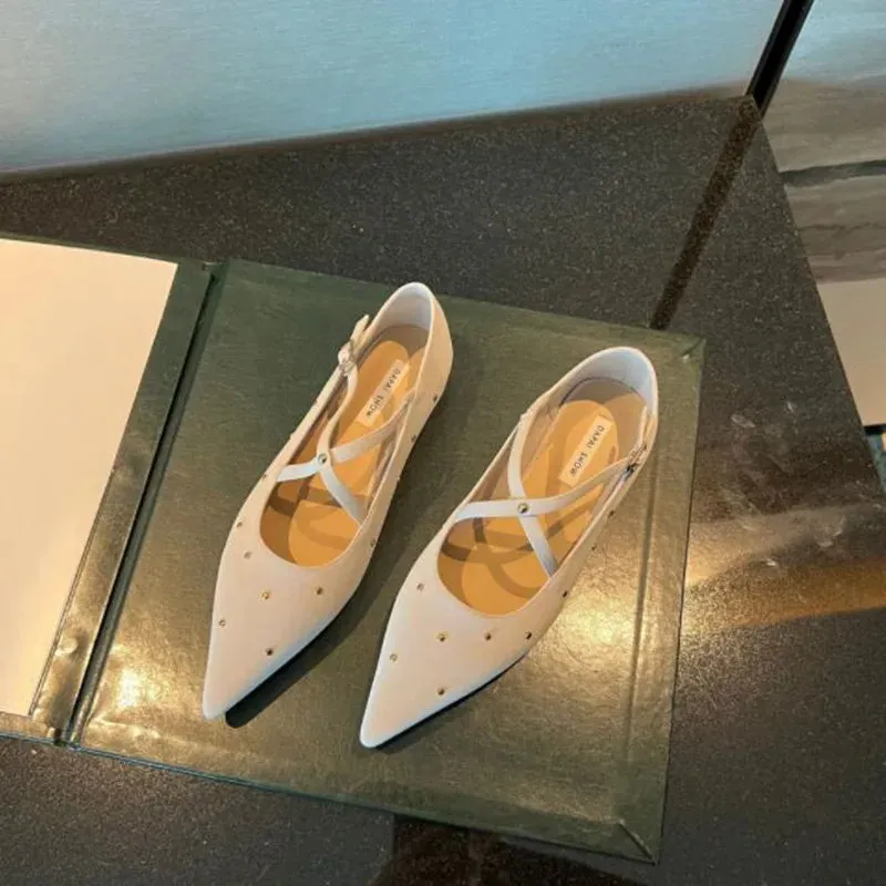 Advbridge  -  New Women Rivet Cross Flat Shoes Fashion Pointed Toe Shallow Ladies Elegant Dress Shoes Falt Heel Casual Ballet Shoes