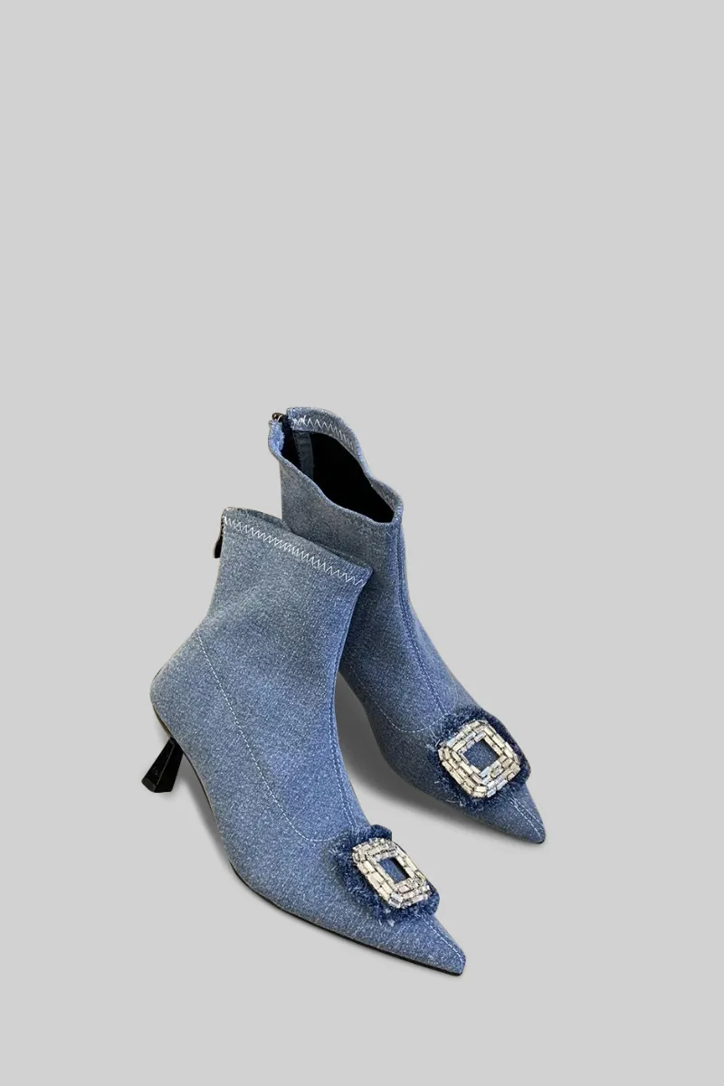 Boots en jean avec détail bijou - Bleu