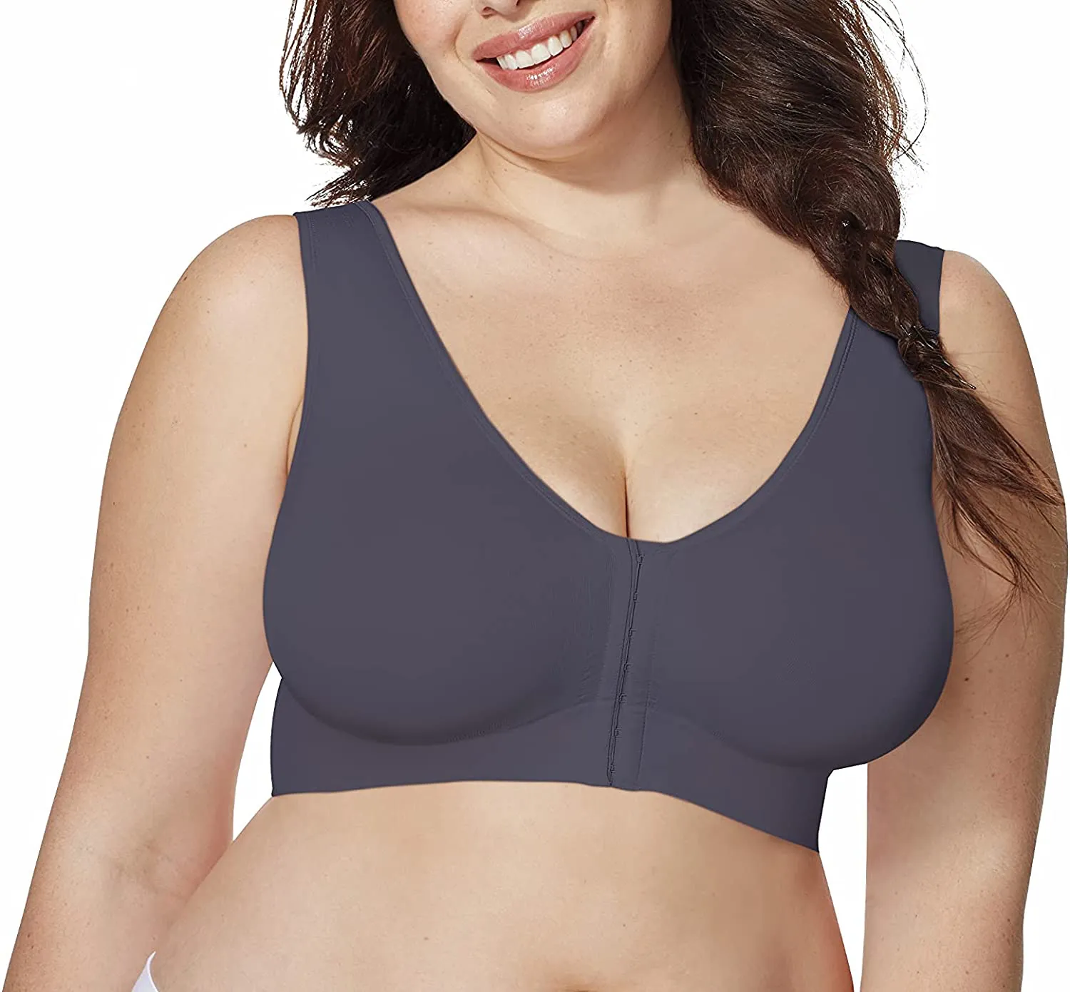 JUST MY SIZE Women's Pure Comfort Front Close Wirefree Bra MJ1274