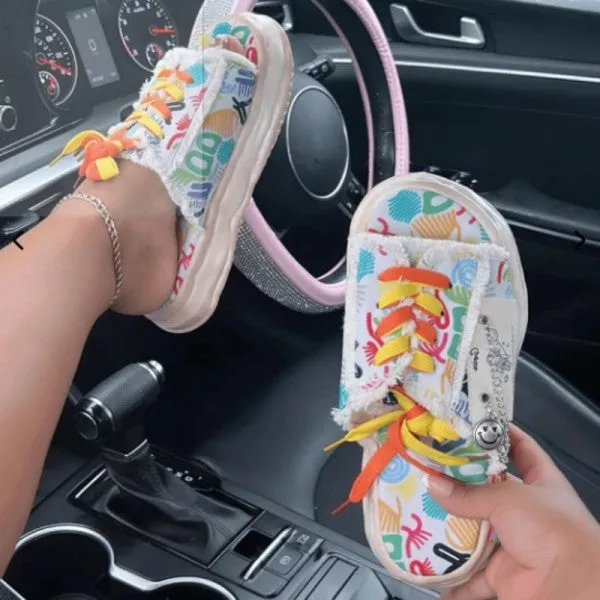 sealbeer - Colour Casual Graffiti Frenulum Round Comfortable Shoes