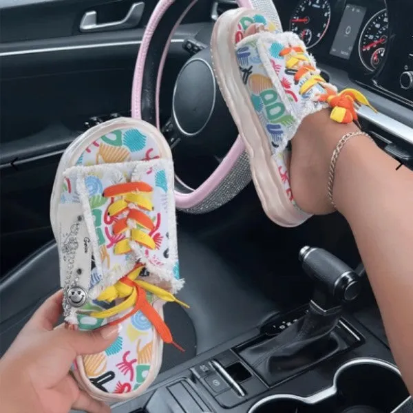 sealbeer - Colour Casual Graffiti Frenulum Round Comfortable Shoes