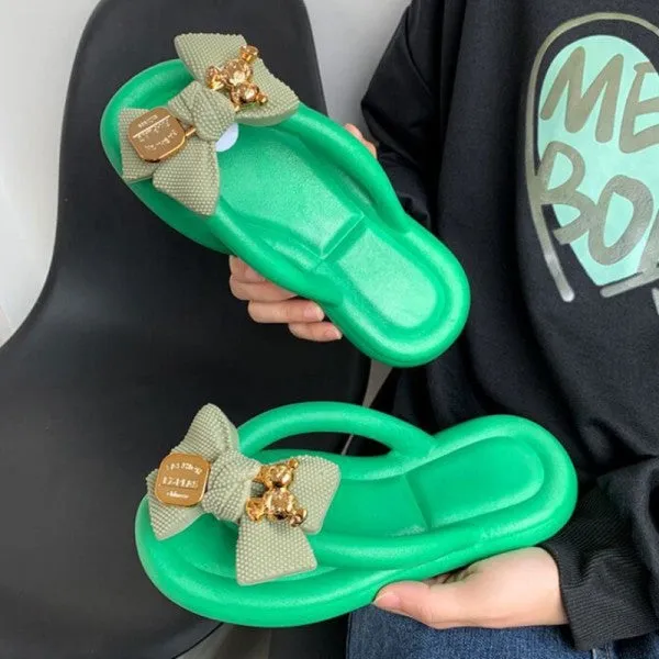 sealbeer - Green Casual Living Patchwork With Bow Round Comfortable Shoes