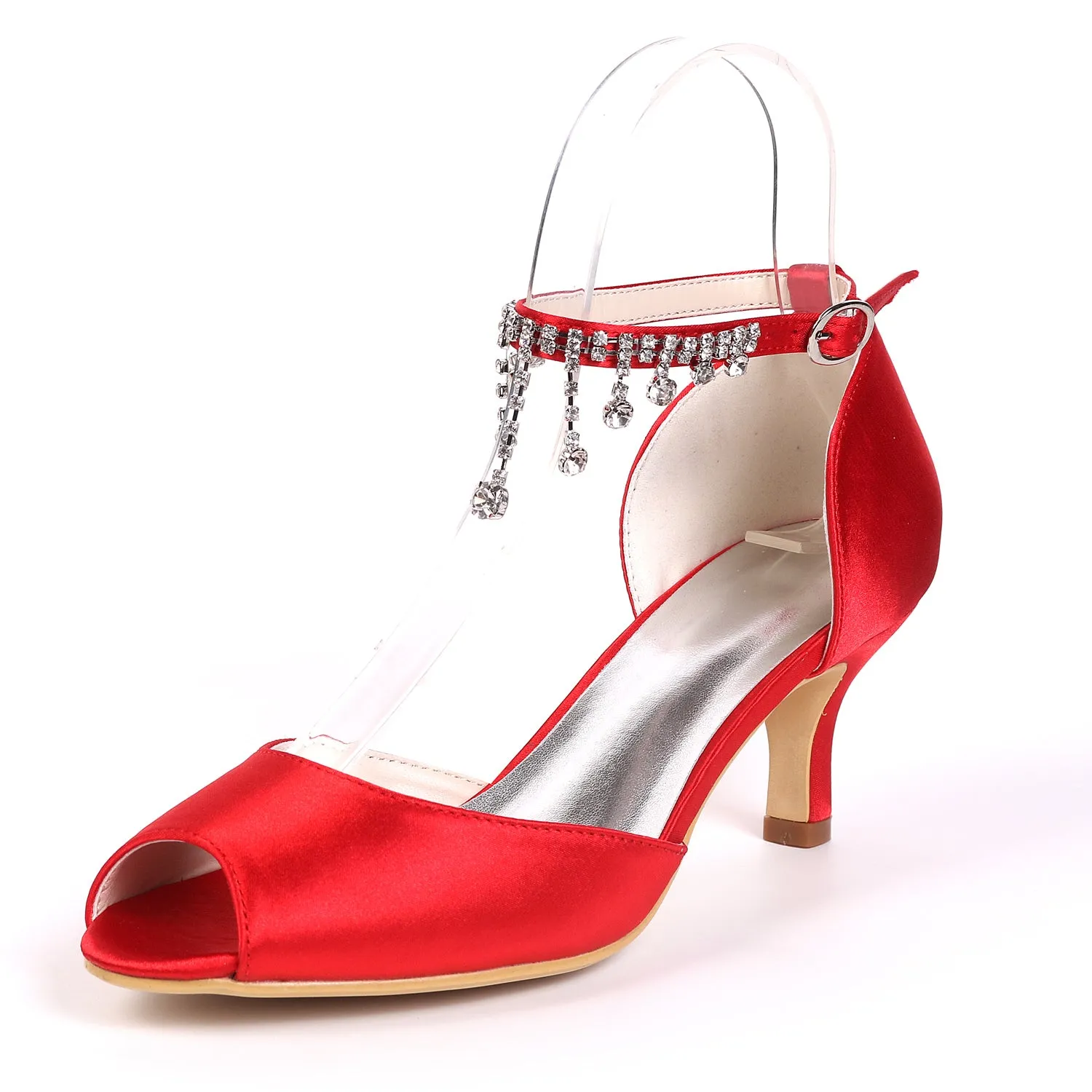 Women's Satin Sandals Peep Toe With Rhinestone Wedding Shoes Bridal Shoes