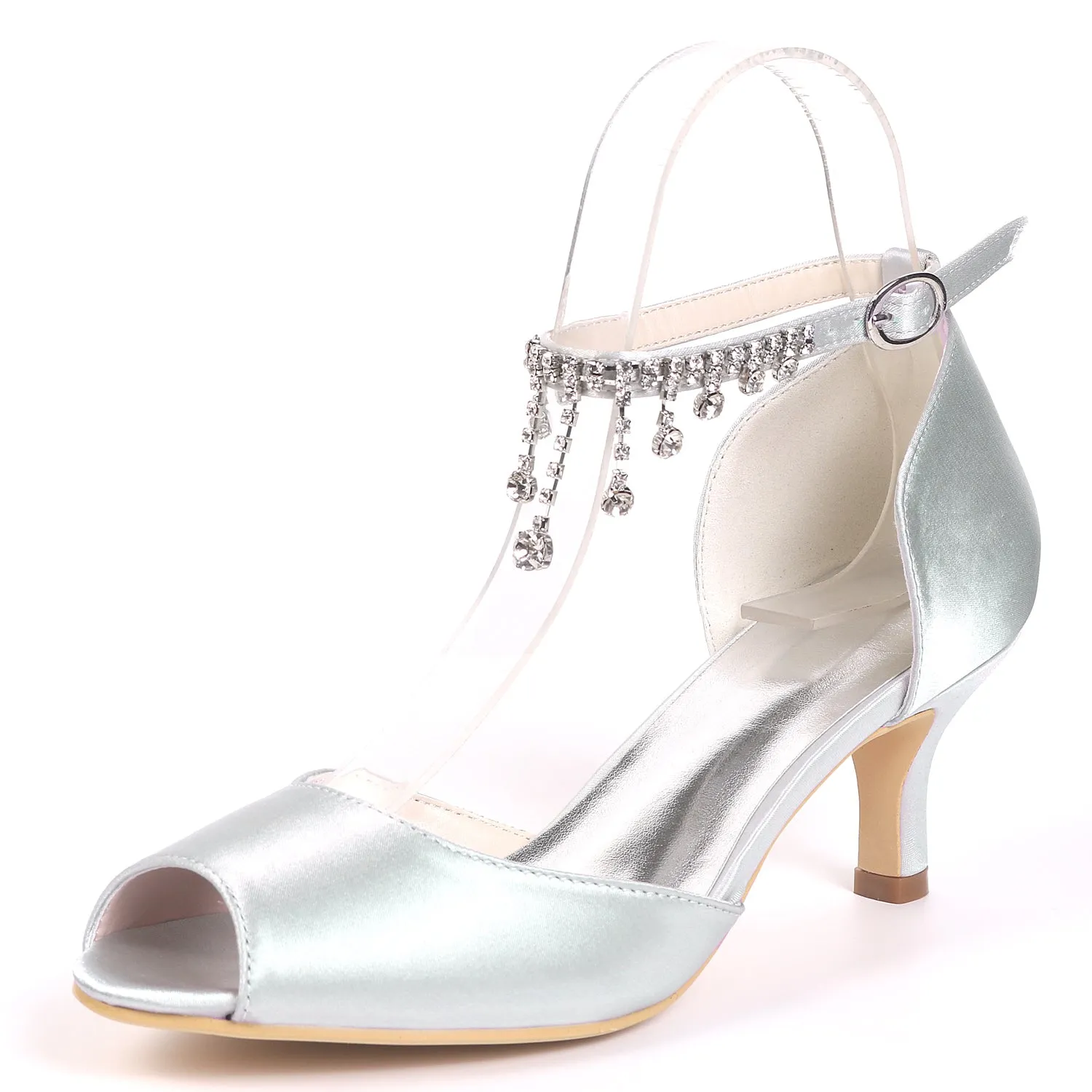 Women's Satin Sandals Peep Toe With Rhinestone Wedding Shoes Bridal Shoes