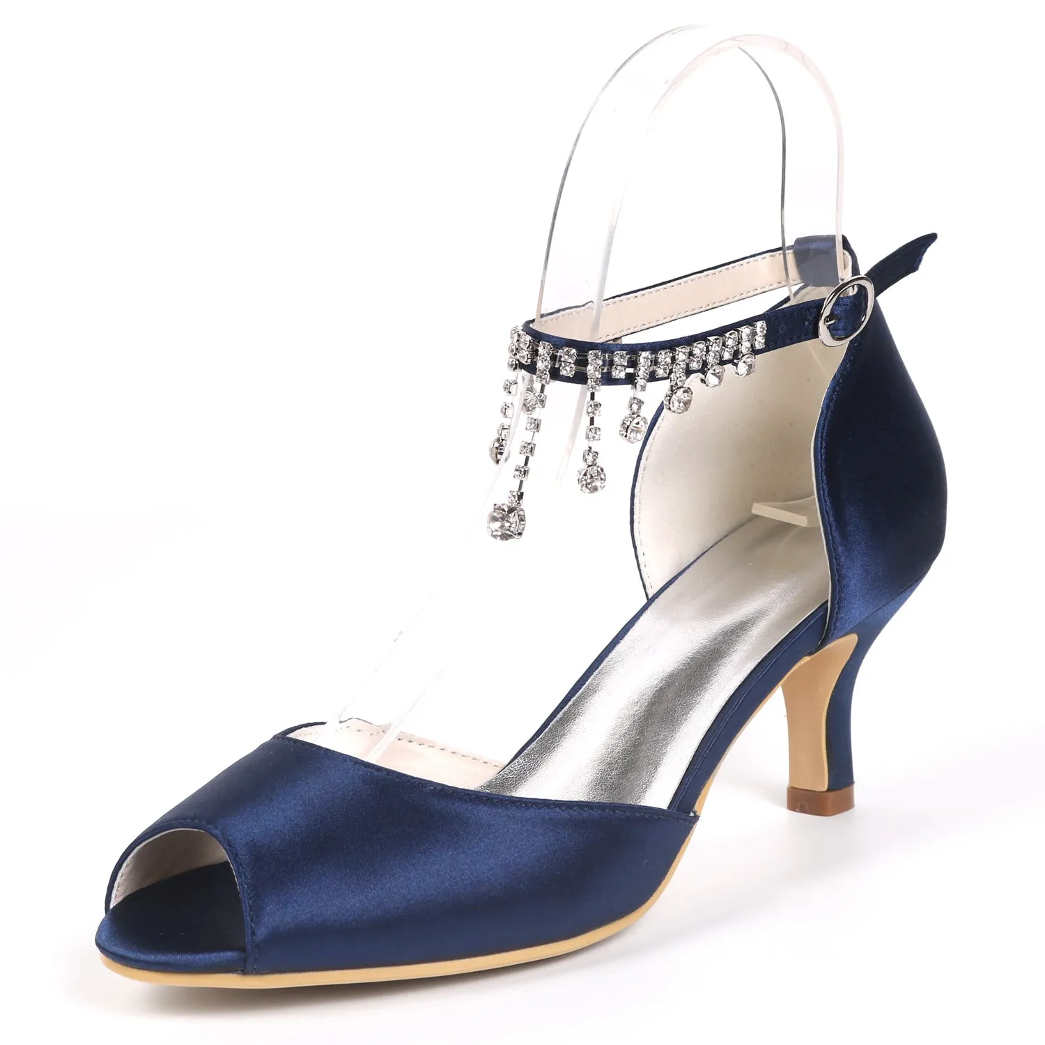 Women's Satin Sandals Peep Toe With Rhinestone Wedding Shoes Bridal Shoes